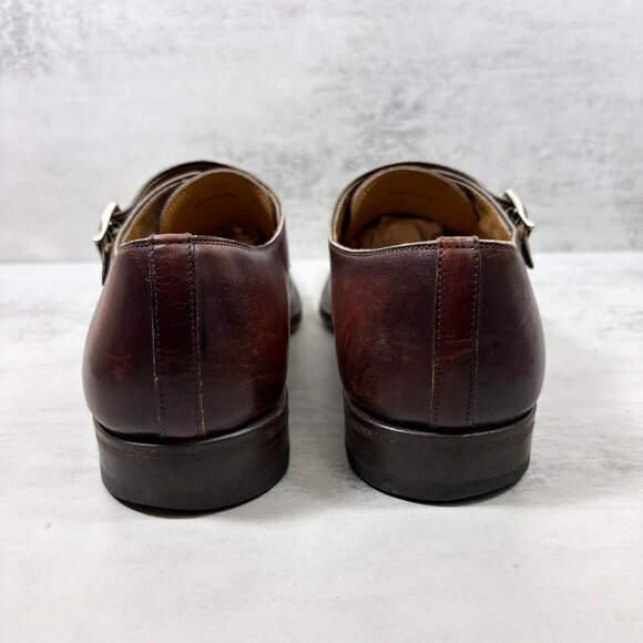 Magnanni Double Monk Strap Cap Toe Leather Shoes - Men\'s Size 8.5 - Brown